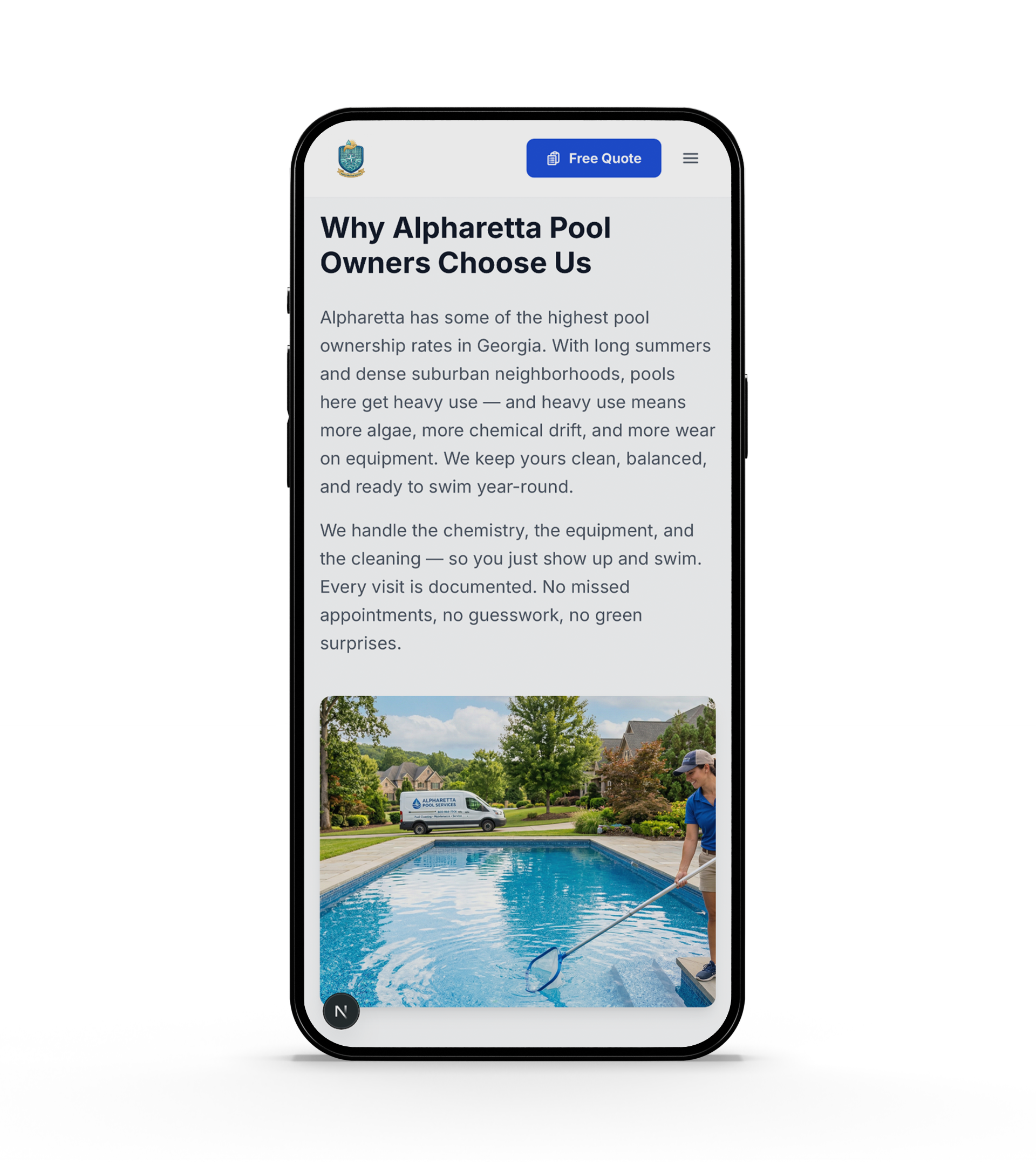 "Why choose us" — text + image section — mobile